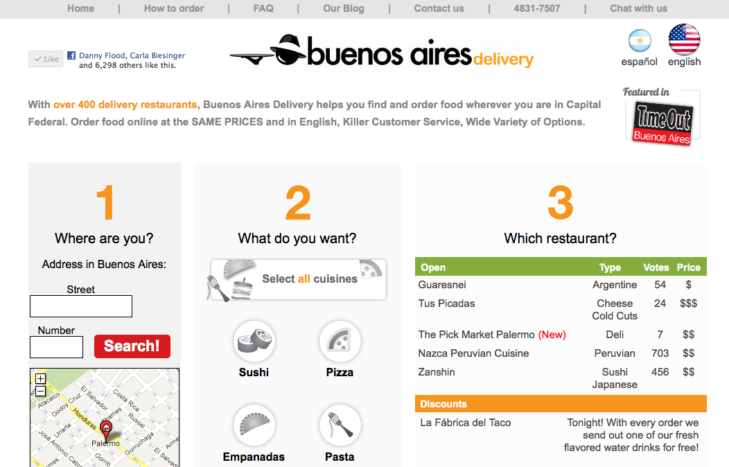The website for Buenos Aires Delivery.